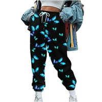 Žene Y2K Dukseve Ležerne prilike ispisane elastične salone za hlače visokih struka sa džepovima Comfy Joggers Hlackes Streetwear