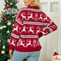 Guvpev Žene Casual Okrugli vrat Dugi rukav Božićni ispisani džemper Top božićne kostime za žene - crvene