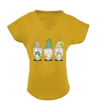 Ženski kratki rukav Dressy Tunc Green Gnome Grafički majica St. Patrickov dan Trendy Ležerne prilike Saloge V izrez Comfy Tees Vintage Modna odjeća za teen Girls Yellow XXXXXL