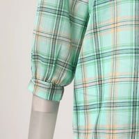 Xiuh majice za žene Žene Ležerne prilike rever gumb Plaid Print Zaštita od sunca Dugih rukava TOP ženske majice Green M