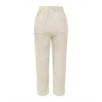 Ocivier Ženske pantalone Povratne hlače Elastične struke posteljine pantalone casual pantalone sa džepom