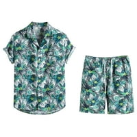 Muška košulja Postavite dugme s kratkim rukavima dolje Ispisano Ležerne prilike za odmor Majice na plaži Kratke hlače Zelena veličina m
