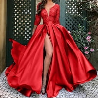 Ležerne haljine za žene pune slobodne slobodno vrijeme s dugim rukavom večernje haljine V-izrez crvena