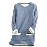 Košulje s dugim rukavima Lindreshi za žene Ženski džep za okrugli izrez zadebljani plišani topljivi dugi rukav