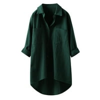 Hanzidakd Ženski gumb dolje majice padaju i zimske dugih rukava okrugli dekolte, majice Green XXL