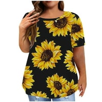 Majice od suncokreta za žene plus veličine slatko ljeto kratki rukav casual okrugli vrat pulover majice,