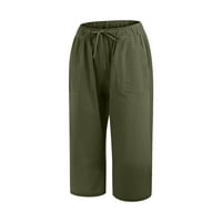 Ženske pantalone ispod $ Trendovi Žene Ljeto Ležerne prilike Labavice Elastične struke Čvrsti pantalone Capris Hlače Army Green XL