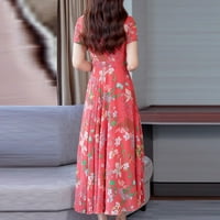 Aoochasliy ljetne haljine za žene Srednja klasa s kratkim rukavima s kratkim rukavima Cvjetna haljina