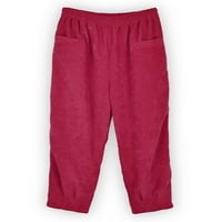 Glookwis Ladies Palazzo Pant Solid Color Hlače visoke strukske pantalone za odmor Baggy dno ravno crvena