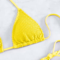 Olyvenn smanjuje ženski ženski bikini kupaći kostimi za kupališta trokut rebrasti kupaći kostimi setovi pune boje za plažu za letnje ljetne modne ugodne odjeće za djevojčice Ženska slobodno vrijeme Žuta 4