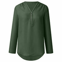 Ženski vrhovi Ženski zip povremeni tunic V-izrez za bluzu za bluzu s dugim rukavima Plus veličine vrhova
