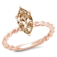 2. CT Sjajni markizni rez simulirani šampanjac 14k Rose Gold Solitaire prsten sz 10.25