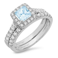 2. CT princeza rez plavo nebo plavi topaz dragulj 14K bijelo zlato prilagodljivo laserski graviranje halo vječno jedinstvena umjetnost deco izjava godišnjica vjenčanja angažman bridalni prsten set set za mladenke za brisanje set za brisalni prsten set sz 5.5