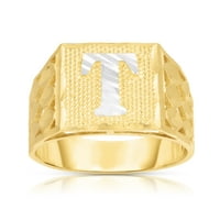 Floreo Muški 10k žuti zlatni abeceda Dvo-tonski kvadrat A-Z inicijalni prsten, veličina - 11