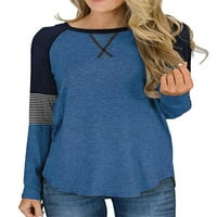 Ženska casual boja blok dugih rukava s dugim rukavima Crewneck Patchwork Pulover Tunike bluze vrhovi