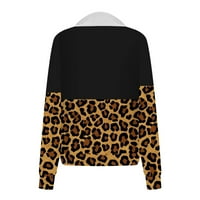 XYSAQA ženska modna boja Blok Leopard pulover vrhove casual crewneck dugih rukava dugim rukavima duksere