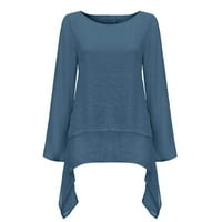 Thirts majice za žene modni nepravilni posteljina dugih rukava tunika plavi xl