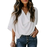 Ženska majica Solidna boja labava V-izrez Casual Top Bijeli L l