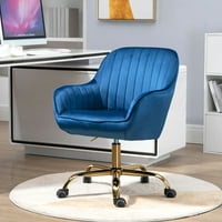360 ° tamno plava baršunalna okretna stolica sa visokim leđima, podesiva radna stolica sa zlatnom bazom boja