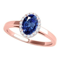 Mauli dragulji za žene 0. Karatni dijamant i ovalni oblikovani safirni prsten 4-prong 10k ruže zlato
