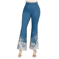 Ne propustite Himeway Ženske hlače Ženska modna casual retro Print Elastic High Squaist Flared Ležerne hlače Plava L