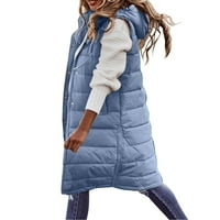 Labakihah zimski kaputi za žene Ženski dugi zimski kaput sa kapuljačom s kapuljačom labavim kaputom s džepovima prekrivenim prslukom niz jaknu prekrivena vanjska jakna plava