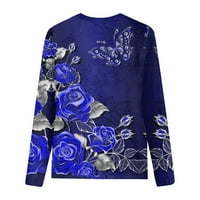 Ekskluzivna ponuda na mreži Himaway Casual s kapuljačom Ženska casual moda cvjetni print dugih rukava O-izrez TOP bluza plava 4xl