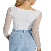 Žene usjev dugih rukava čipkasti mrežice vidi ležerne majice s dugim rukavima Spring Slim Slim košulja Srednja odjeća