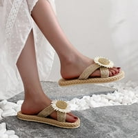 Proljetne i ljetne imitacije slame Woven Woven ravne sandale i flip flops papuče na plaži van papuče