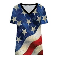 Žene patriotske majice Dan neovisnosti Slatki vrhovi za žene Moda Ležerna majica Star V izrez kratki
