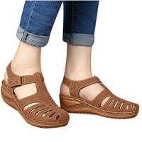 Ravne sandale za žene - šuplje ležerne otvorene luke ljetne sandale smeđe boje