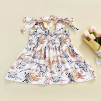 Binweede djevojke kauzalna ljetna haljina, životinje i lišće ispisane vezanje kaiševe kvadratne suknje bez rukava bez rukava