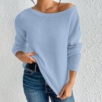 Sinimoko ženski pleteni ležerni čvrsti dugi rukav labav pulover bluze za pointske majice