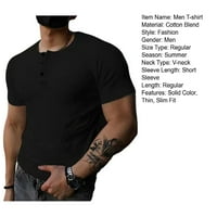 Dugmad Duixinghas V-izrez Majica Majica Kratki rukav Tanka elastična ljetna puna boja Slim Fit Tee Top Streetwear