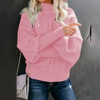 Cuoff Wouns Modni kardigan džemperi za žene Ležerne duksere sa čvrstim bojama Postavite glavu okruglog vrata tople džemper s dugim rukavima Pink