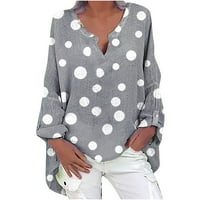 Vrhovi za žene labavo Fit FITNE rukav Trendy Polka Dots Print Prevelike majice V Comfy ljetne bluze