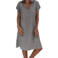 Clearsance Ljetne haljine za žene V-izrez Solid A-line Dužina koljena Ležerne haljine kratkih rukava