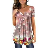 GUZOM WOMENS Ljetni vrhovi - Ležerne prilike sa labavim majicama s kratkim rukavima cvjetni otisnuti V izrez Trendi vrhovi Bluza Pink XL
