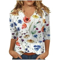 Ženske vrhove Dužine rukavi čipke V izrez Boja blok Dressy Tops Trendy šuplje cvjetne bluze T majice Chmora