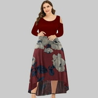 Žene plus veličina haljina - elegantna ljuljačka maxi haljina cvjetni pulover fit i bljeskalica s dugim rukavima rezač ramena obriva vino