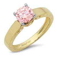 1. CT sjajan okrugli rez simulirani ružičasti dijamant 14k žuti bijeli zlatni pasijans prsten sz 9.75