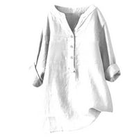 Puntoco Plus Veličina čišćenja Ženska ljetna bluza s dugim rukavima V Crt Solid Tops majica