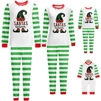 Odgovarajući božićni pidžami Set za spavanje Santa Green White Stripe veličine za ispis za odrasle-Dječje djece-kućnih ljubimaca i hlača BodySuits Unise Pijamas setovi