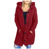 Scyoekwg Womens Cardigan džemper kaput dugih rukava sa kapuljačom kapuljača Ležerne prilike sa kaputima