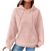 Popust za jesen Zimske ležerne ženske duksere sa kapuljačom Trendy Solid Boja dugih rukava Pleteni pulover džemper Jumper vrši lagane mahovine sa džepom Pink XL