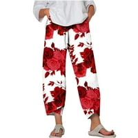 Safuny ženske pamučne posteljine Capri manžetne hlače padaju cvjetne elastične struine pantalone Tube