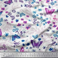 Soimoi White Rayon tkanina od listova, cvjetni i leptir tiskani tkaninski dvorište širom