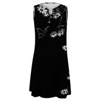 Baberdicy Ležerne haljina Žene Ležerne prilike modni okrugli vrat Šuplji prsten Vintage cvijet leptir s rukavima bez rukava Crni XL