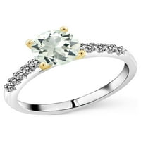 Gem Stone King Sterling srebrni i 10k žuto zlatni zeleni prasiolit i bijeli dijamantni prsten za žene
