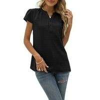 Ženski bluze Ženska modna ljetna nova solidna boja labava V-izrez kratki rukav vrhovi crne l